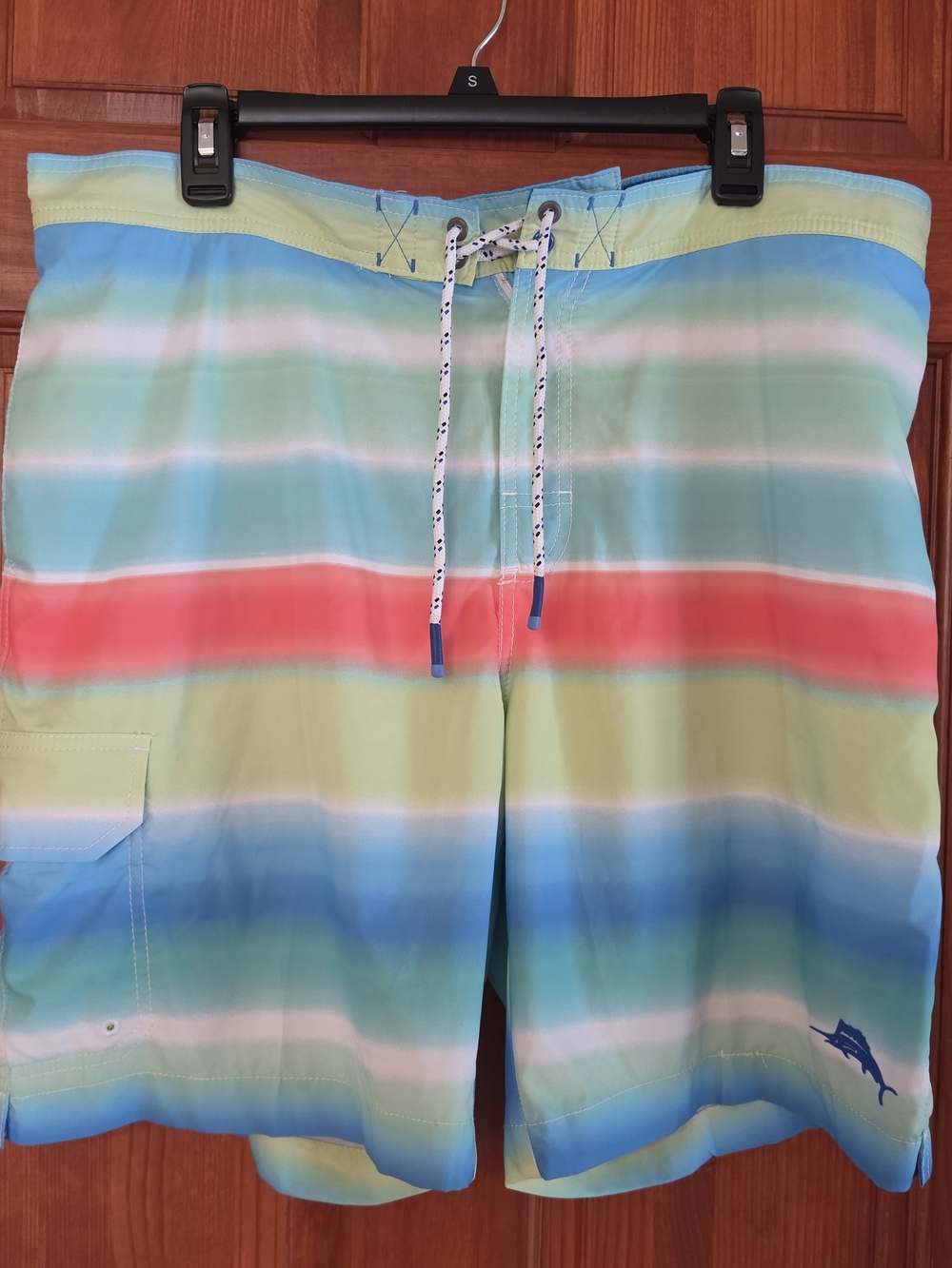 Tommy Bahama Men's Multi-Stripe Swim Board Shorts - Turquoise/Coral/Yellow